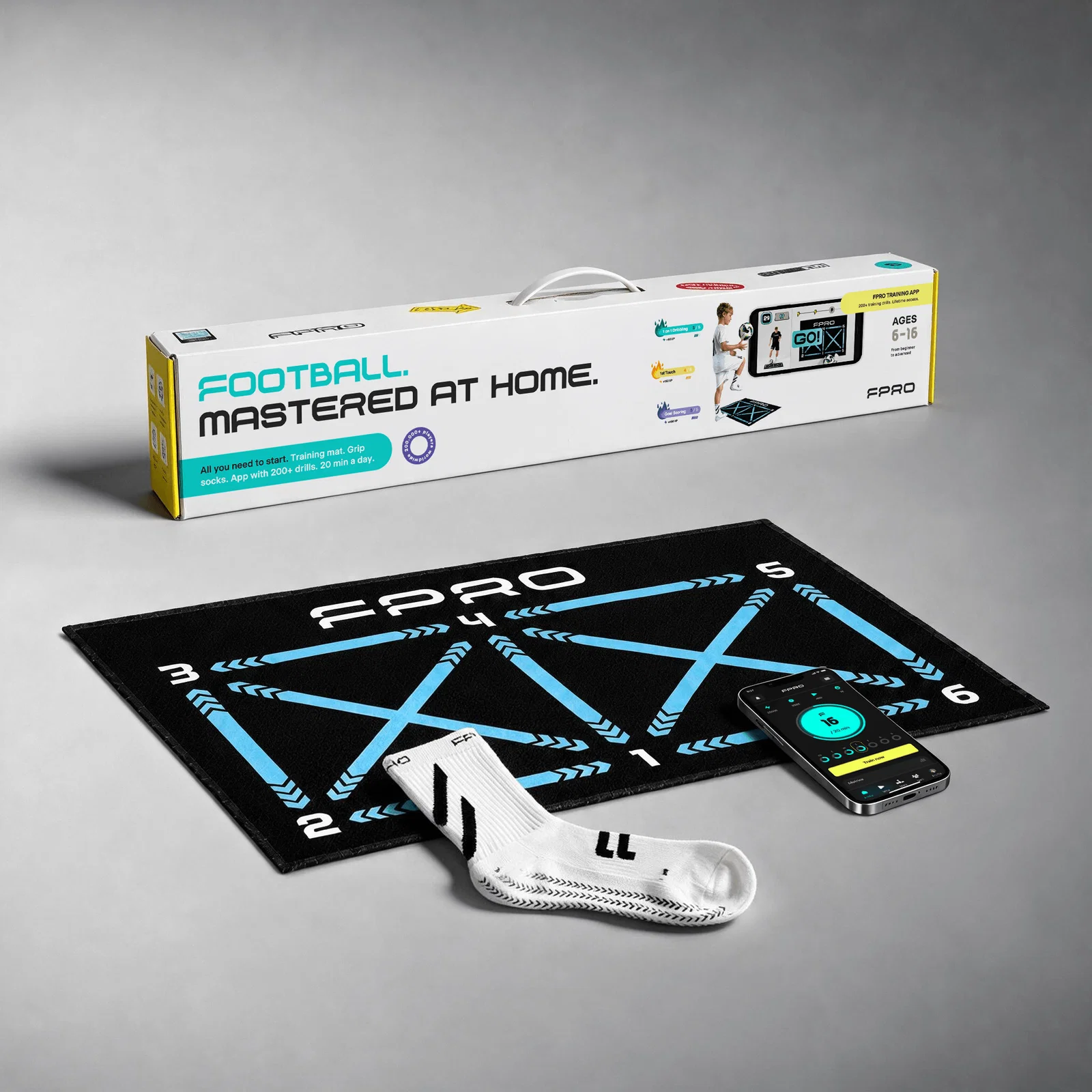 FPRO Essential Kit package with the Ball Mastery mat and grip socks